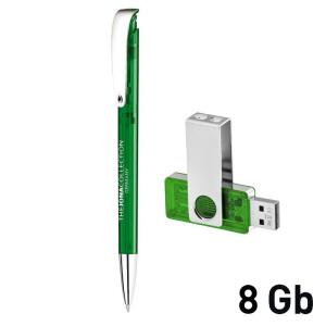 Набор ручка + флеш-карта 8Гб в футляре, цвет зеленый