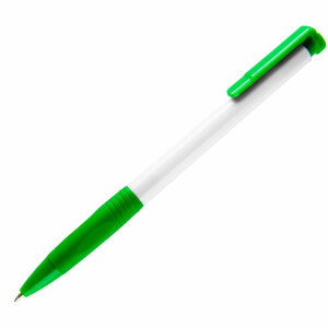 N13, ручка шариковая с грипом, пластик, цвет белый, зеленый
