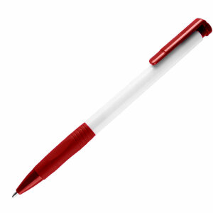 N13, ручка шариковая с грипом, пластик, цвет белый, красный