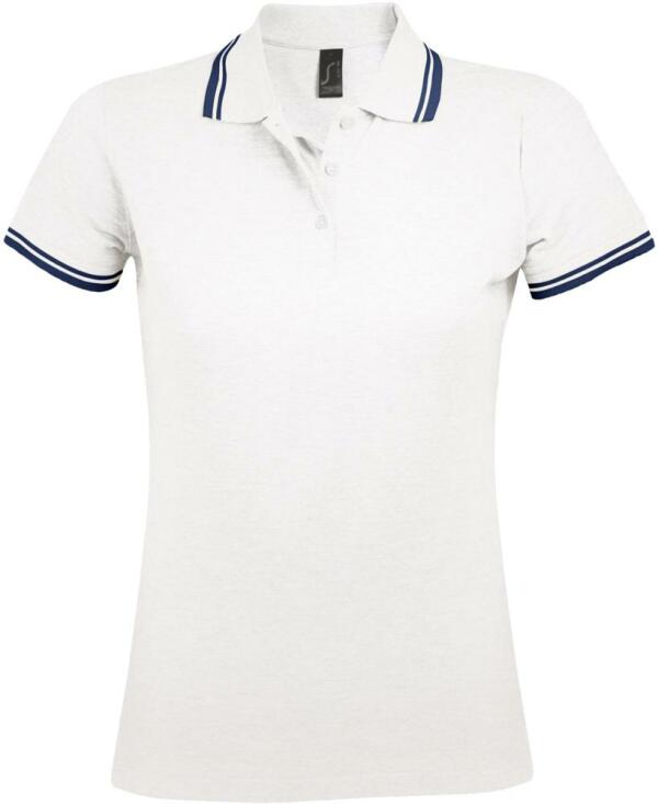 Рубашка поло женская Pasadena Women 200 с контрастной отделкой белая с синим, размер S