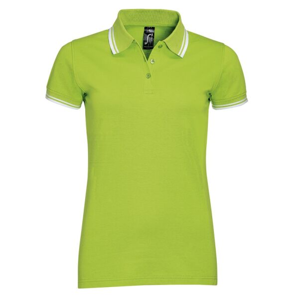 Рубашка поло женская Pasadena Women 200 с контрастной отделкой, цвет зеленый лайм/белый, размер M