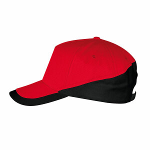 Бейсболка BOOSTER 260, 5 клиньев, металлическая застежка, цвет черный с красным, размер универсальный