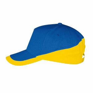 Бейсболка BOOSTER 260, 5 клиньев, металлическая застежка, цвет синий с желтым, размер универсальный
