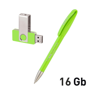 Набор ручка + флеш-карта 16Гб в футляре, цвет зеленое яблоко
