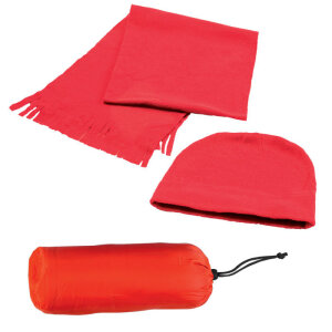 Флисовый набор WINTER шапка и шарф в чехле, цвет красный