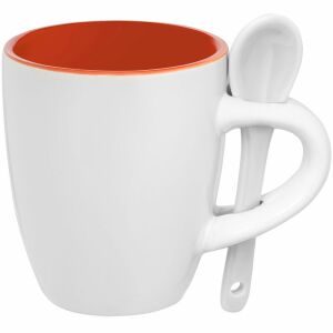 Кофейная кружка Pairy с ложкой, оранжевая с белой ложкой