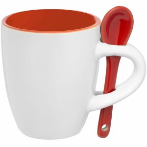 Кофейная кружка Pairy с ложкой, оранжевая с красной ложкой