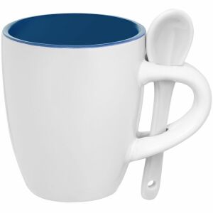 Кофейная кружка Pairy с ложкой, синяя с белой ложкой