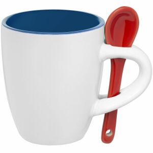 Кофейная кружка Pairy с ложкой, синяя с красной ложкой