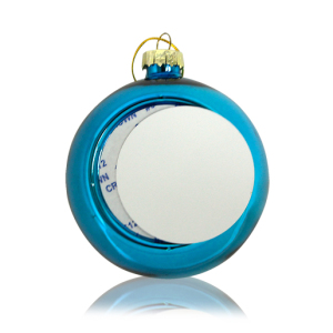 Шар елочный стекло голубой (со вставкой для сублимации D51мм) D80мм