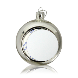 Шар елочный стекло серебро (со вставкой для сублимации D51мм) D80мм