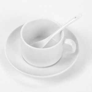 Кружка керамика белая, кофейная, с блюдцем и ложкой 110мл