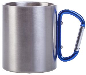 Кружка металлическая с голубой ручкой в виде карабина 300 мл