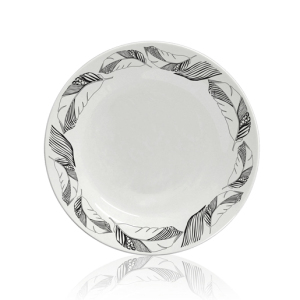 Тарелка керамика белая с орнаментом Перья 200мм
