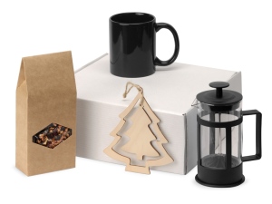 Подарочный набор с чаем, кружкой, френч-прессом и новогодней подвеской 