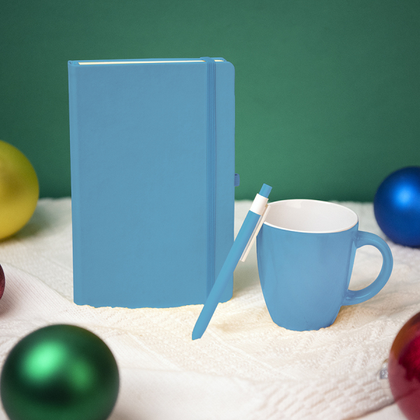 Подарочный набор HAPPINESS: блокнот, ручка, кружка, цвет голубой