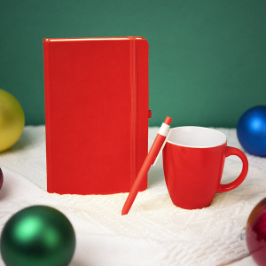 Подарочный набор HAPPINESS: блокнот, ручка, кружка, цвет красный