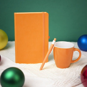 Подарочный набор HAPPINESS: блокнот, ручка, кружка, цвет оранжевый