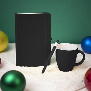 Подарочный набор HAPPINESS: блокнот, ручка, кружка, цвет чёрный