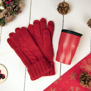 Подарочный набор LET IT JOY: перчатки сенсорные, термокружка, цвет красный