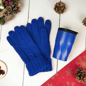 Подарочный набор LET IT JOY: перчатки сенсорные, термокружка, цвет синий