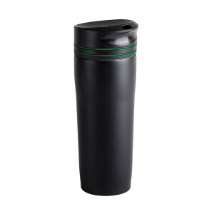 Термокружка вакуумная STRIPE, 380 мл, цвет черный с зеленым