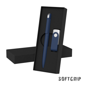 Набор ручка + флеш-карта 8 Гб в футляре, покрытие softgrip, цвет темно-синий