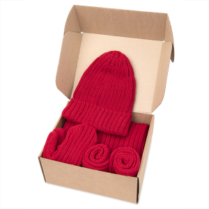 Набор подарочный НАСВЯЗИ©: шапка, шарф,  варежки, носки, цвет красный