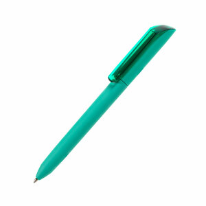 Ручка шариковая FLOW PURE c покрытием soft touch и прозрачным клипом, цвет морская волна