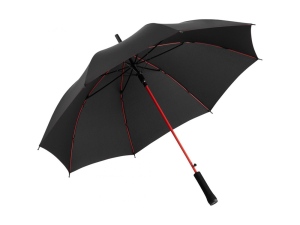 Зонт-трость «Colorline» с цветными спицами и куполом из переработанного пластика, цвет черный/красный