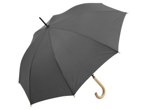 Зонт-трость «Okobrella» с деревянной ручкой и куполом из переработанного пластика, цвет серый