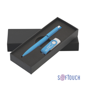 Набор ручка + флеш-карта 16 Гб в футляре, покрытие soft touch, цвет голубой