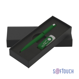 Набор ручка + флеш-карта 16 Гб в футляре, покрытие soft touch, цвет темно-зеленый