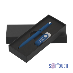 Набор ручка + флеш-карта 16 Гб в футляре, покрытие soft touch, цвет темно-синий