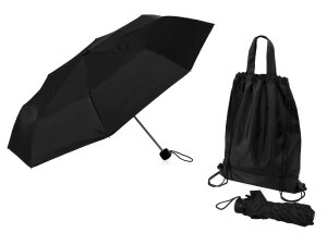 Зонт «Picau» из переработанного пластика в сумочке, цвет черный