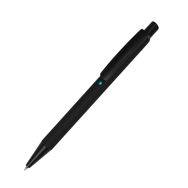 Ручка шариковая ENIGMA, металл, софт-покрытие, цвет черный с голубым