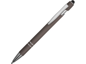 Ручка металлическая soft-touch шариковая со стилусом «Sway», цвет серый/серебристый (P)