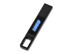 USB 2.0- флешка на 32 Гб c подсветкой логотипа «Hook LED», цвет темно-серый, синяя подсветка