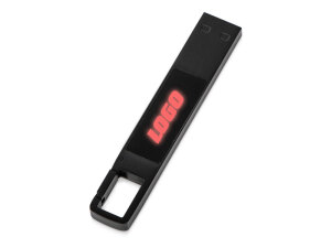 USB 2.0- флешка на 32 Гб c подсветкой логотипа «Hook LED», цвет темно-серый, красная подсветка