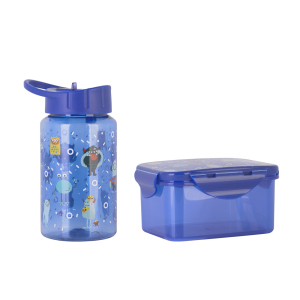 Набор с детским принтом (ланч-бокс, бутылка 0,45 л), цвет синий