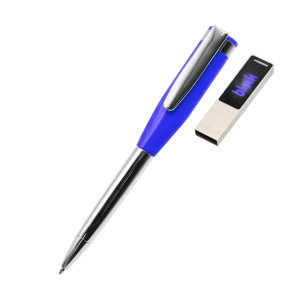 Ручка металлическая Memphys c флешкой 64Гб, цвет синяя