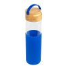Бутылка стеклянная с силиконовой манжетой и бамбуковой крышкой  Glass, цвет синяя