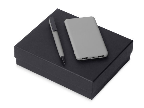 Подарочный набор c пластиковой ручкой, повербанком С1, 5000 mAh, цвет серый